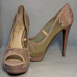 Jessica Simpson Pink Mesh Peep Toe Heels